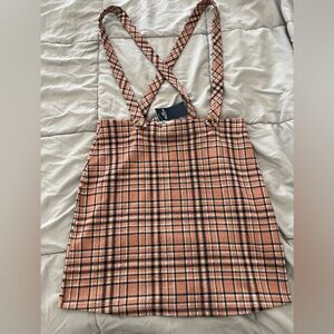 Hollister Pink and Black Checkered Jumper Skirt, academia, Size M, NWT, plaid